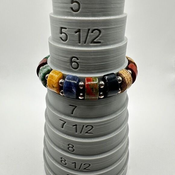 Multi-stone, with silver tone accent beads, stretchy bracelet! - Picture 4 of 10